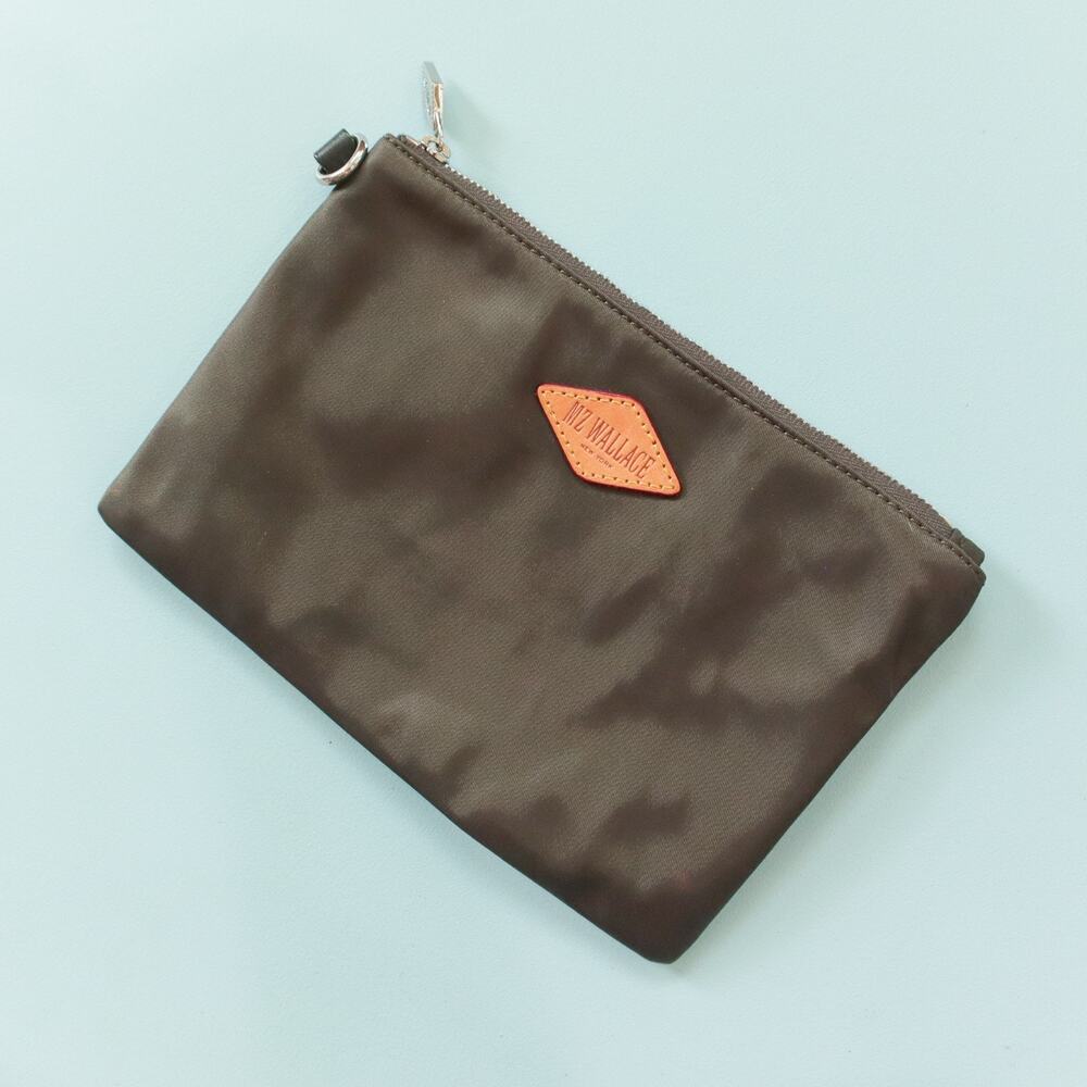 Mz Wallace Black Zipper Top Nylon Mini Costmetic Bag Red Lining